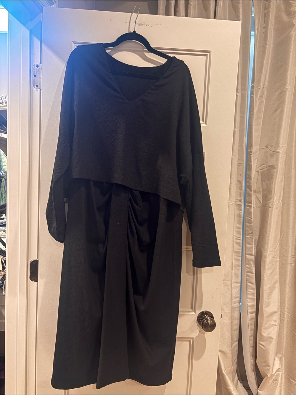 Mango Black Draped Long Sleeve Midi Dress - Women